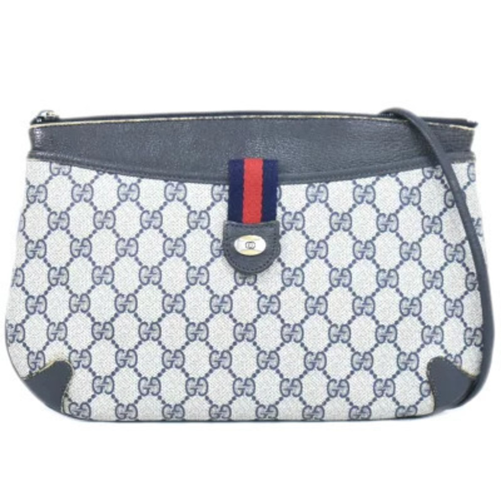 Gucci Shelly GG Supreme Shoulder Bag Canvas Leather Navy Blue